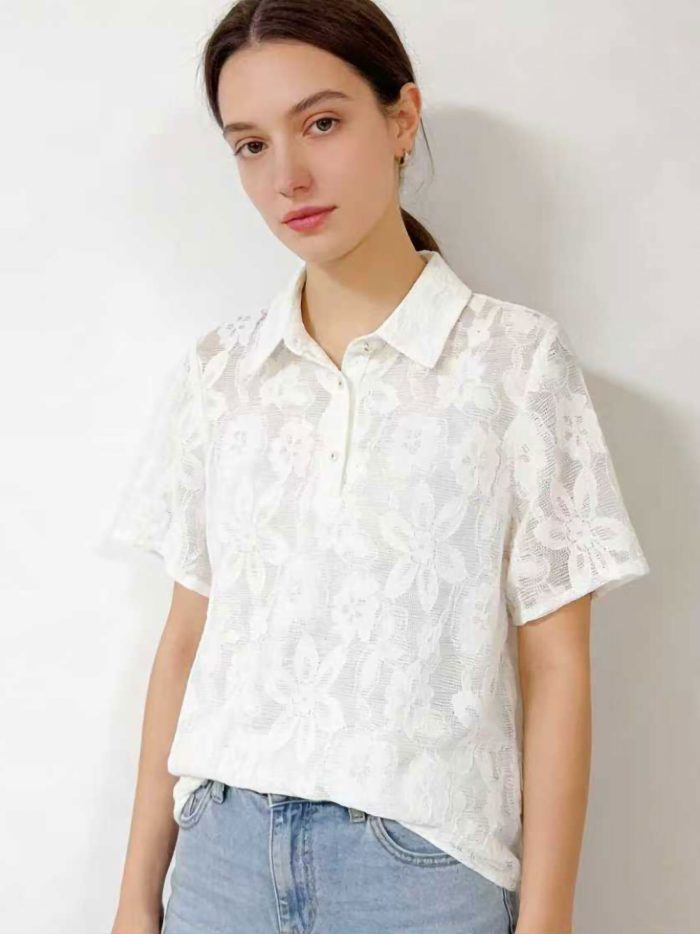 Camisa de encaje cuello polo