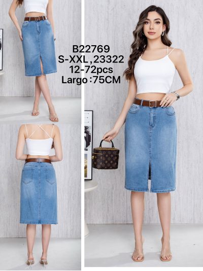 Falda denim midi cinturón con abertura frontal 2