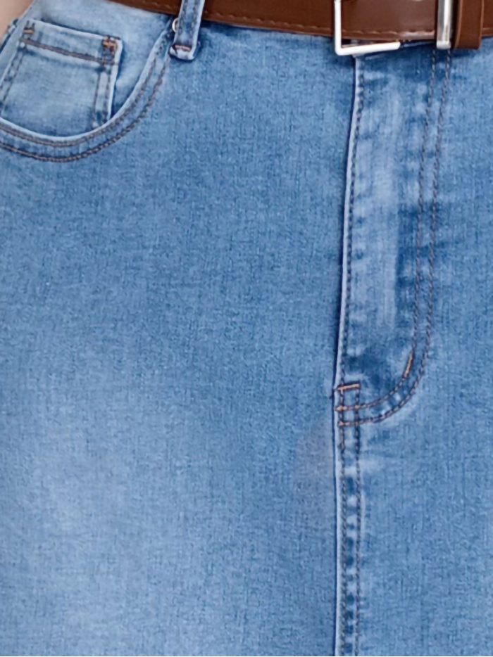 Falda denim midi cinturón con abertura frontal