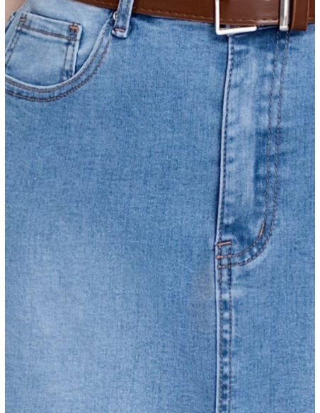 Falda denim midi cinturón con abertura frontal