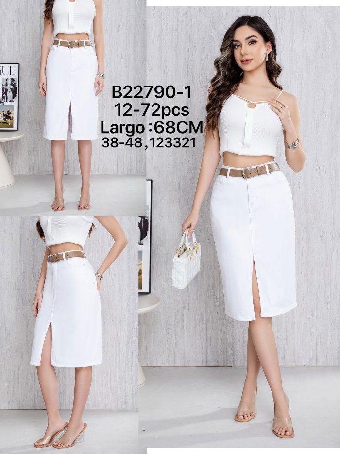 Falda denim midi cinturón con abertura frontal