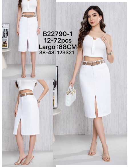 Falda denim midi cinturón con abertura frontal