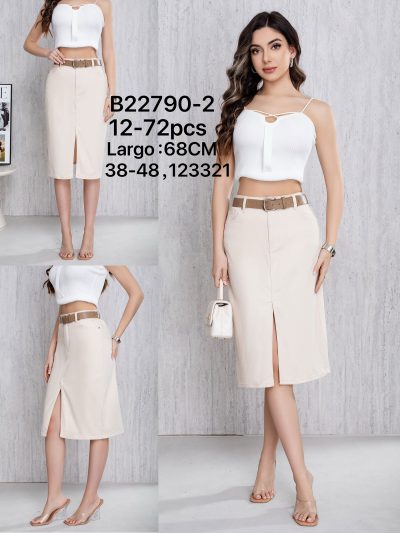 Falda denim midi cinturón con abertura frontal 2