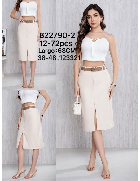 Falda denim midi cinturón con abertura frontal