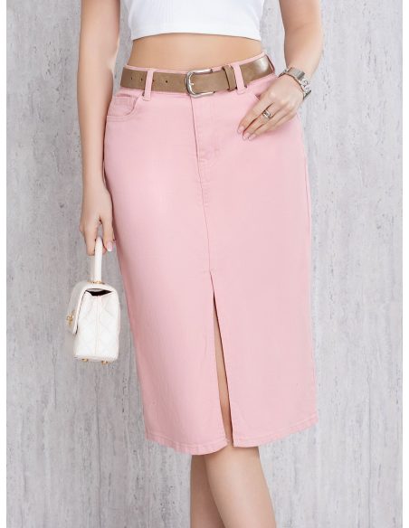 Falda denim midi cinturón con abertura frontal