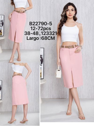 Falda denim midi cinturón con abertura frontal 2