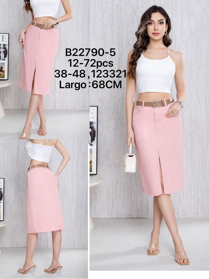 Falda denim midi cinturón con abertura frontal