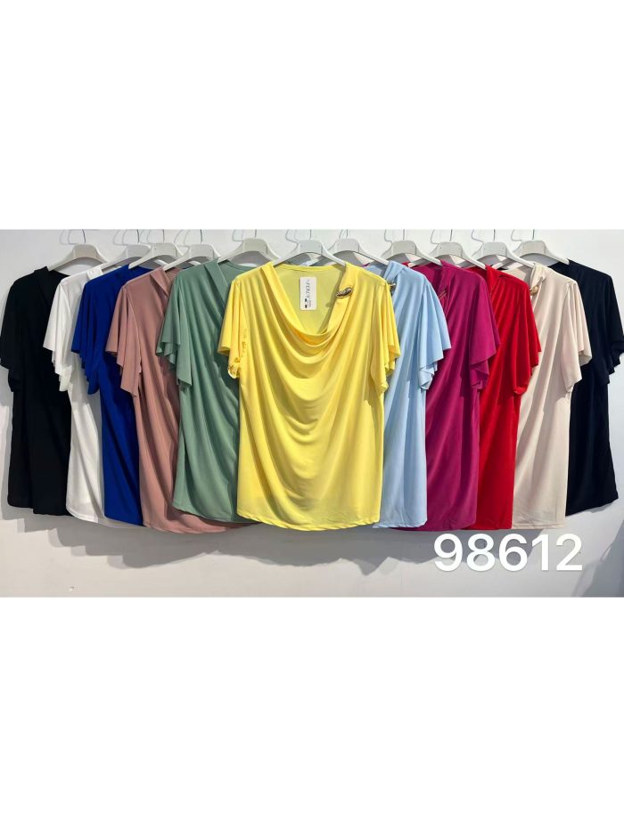 Chemisier en lycra avec encolure drapée et manches à volants