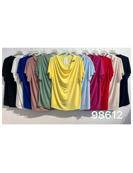 Chemisier en lycra avec encolure drapée et manches à volants