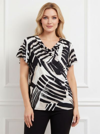 Blusa lycra con escote drapeado estampada