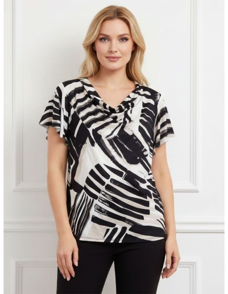 Blusa lycra con escote drapeado estampada