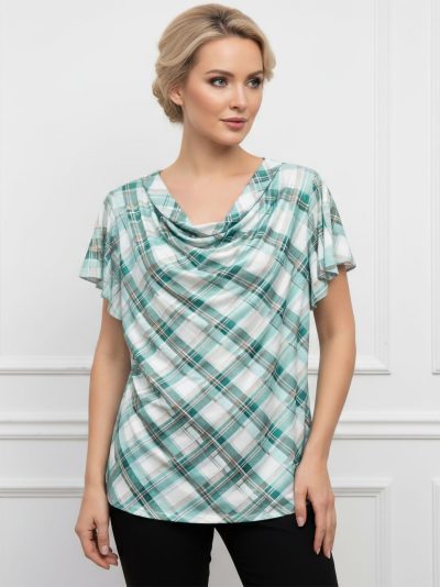 Blusa lycra con escote drapeado estampada