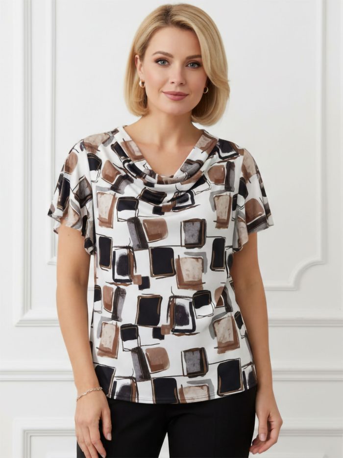 Blusa lycra con escote drapeado estampada