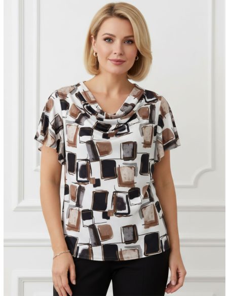 Blusa lycra con escote drapeado estampada