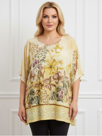 Blusa lycra estampado floral con cenefa talla grande