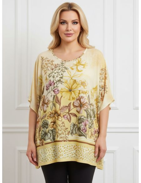 Blusa lycra estampado floral con cenefa talla grande