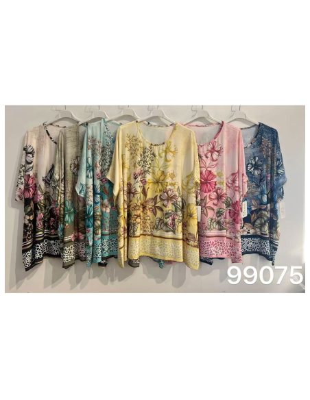 Blusa lycra estampado floral con cenefa talla grande