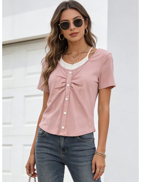 Camiseta efecto doble botones