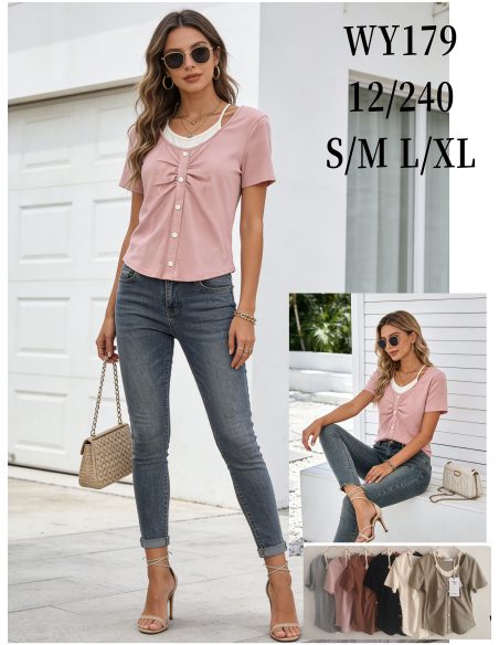 Camiseta efecto doble botones