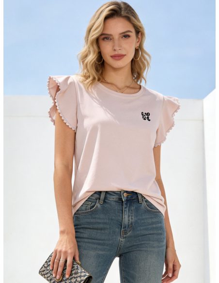 Camiseta mangas volante y bordado 'Love'