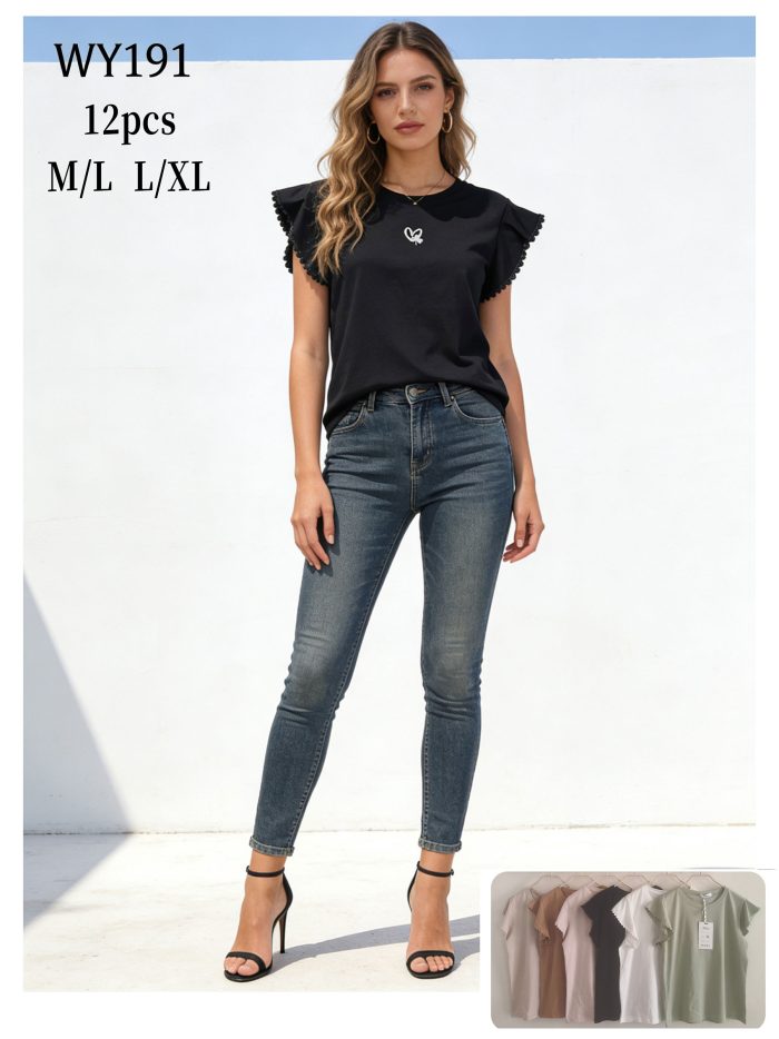 Herzförmiges T-Shirt mit Rüschenärmeln