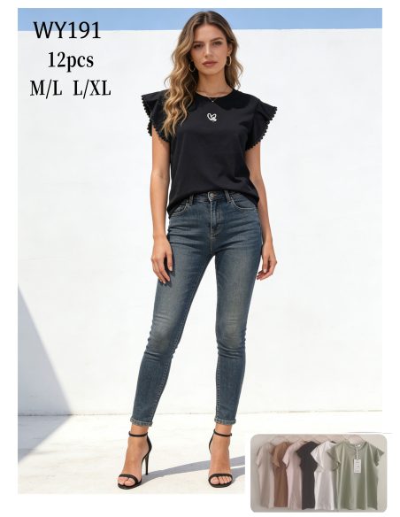 Herzförmiges T-Shirt mit Rüschenärmeln