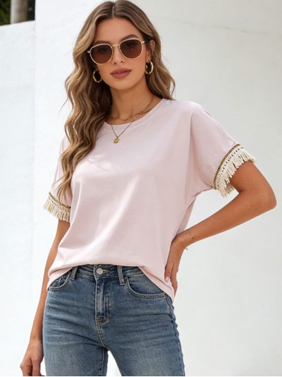 Camiseta lisa flecos en mangas
