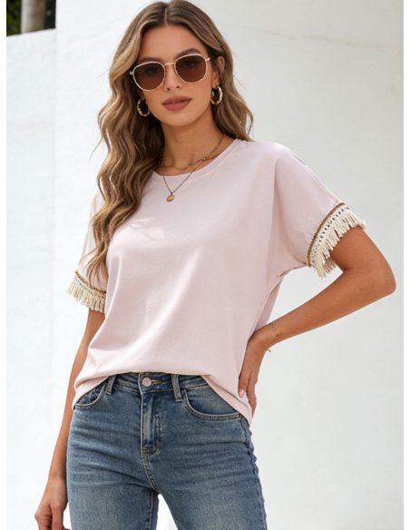 Camiseta lisa flecos en mangas