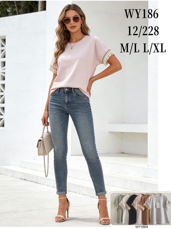 Camiseta lisa flecos en mangas