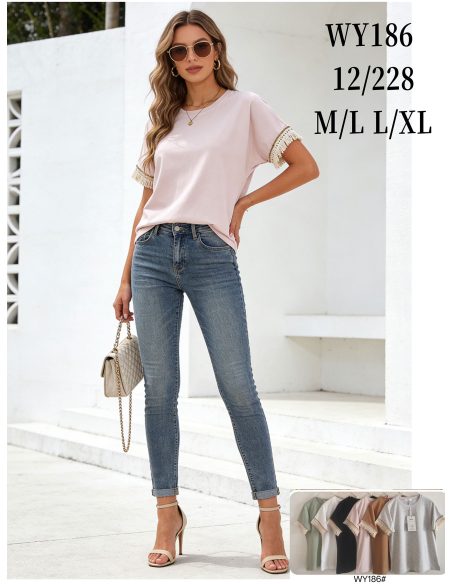 Camiseta lisa flecos en mangas