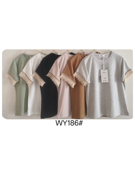 Camiseta lisa flecos en mangas