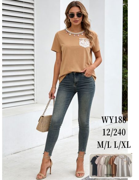 T-Shirt mit Rundhalsausschnitt und Spitzentasche