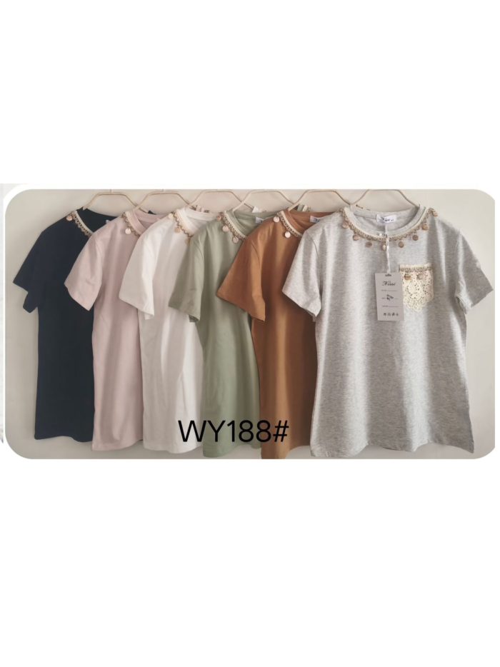 T-Shirt mit Rundhalsausschnitt und Spitzentasche