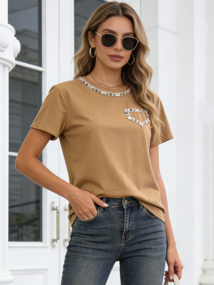 bedrucktes T-Shirt mit Zierborte