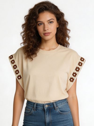 Blusa sin mangas pasamanería crochet