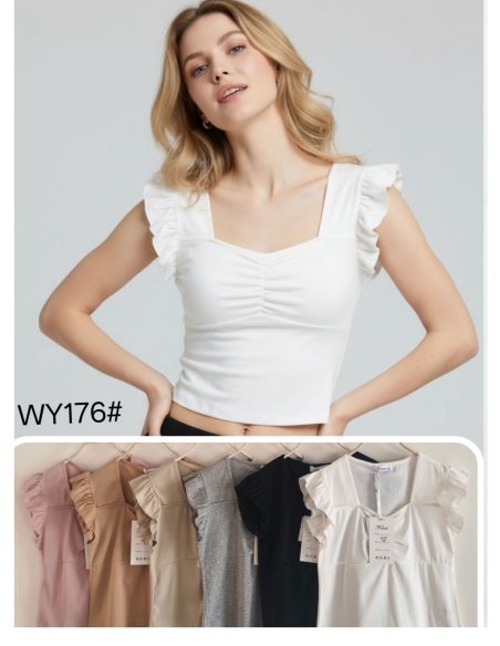 Camiseta frunce mangas volante