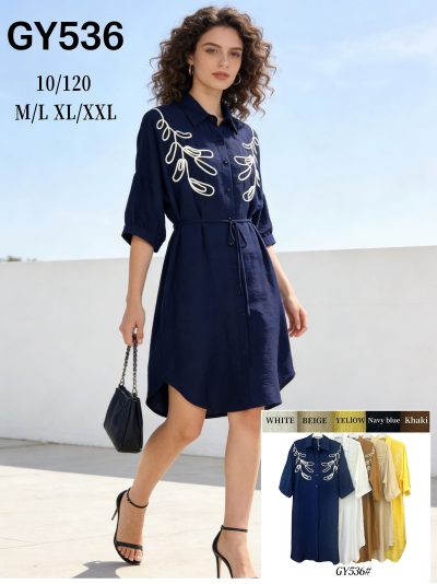 Vestido camisero bordado contraste 2