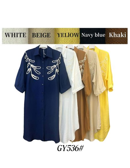 kontrastfarbenes, besticktes Hemdkleid