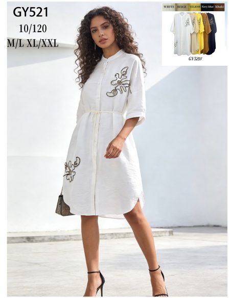 Vestido camisero bordados con pedrería