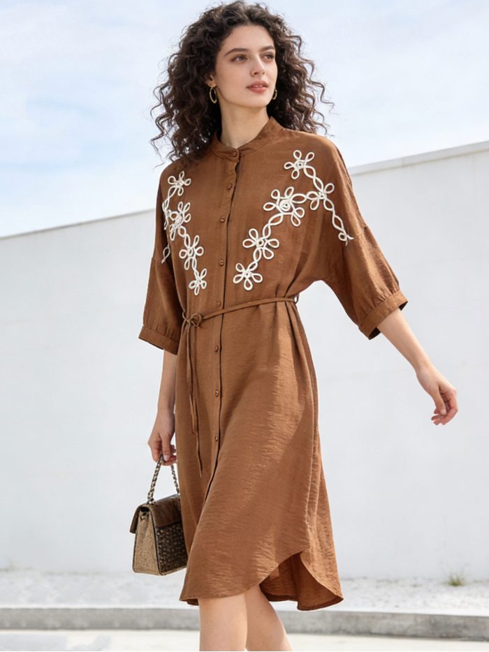 Vestido camisero bordado floral