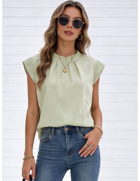 Blusa mangas trenzada cuello fruncido