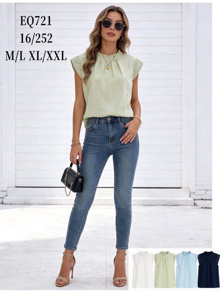 Blusa mangas trenzada cuello fruncido