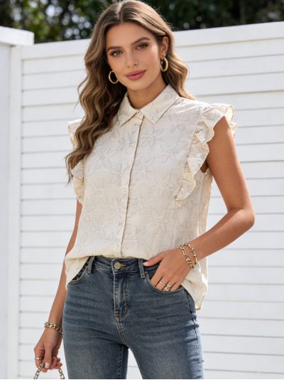 Camisa bordada floral manga volantes