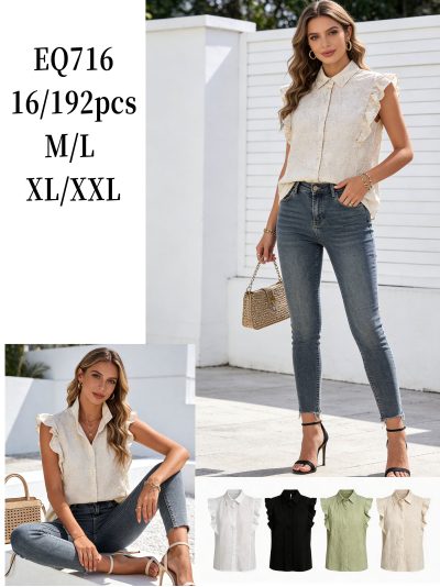 Camisa bordada floral manga volantes 2