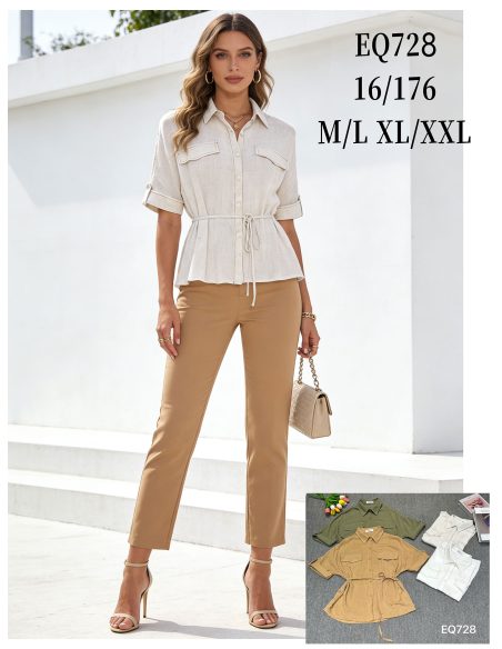 Camisa, cinto e bolsos falsos.