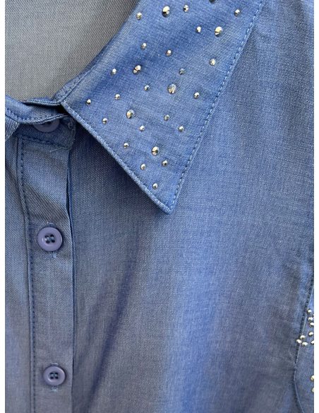 Ärmelloses Hemd in Jeansoptik mit Strasssteinen an den Schultern
