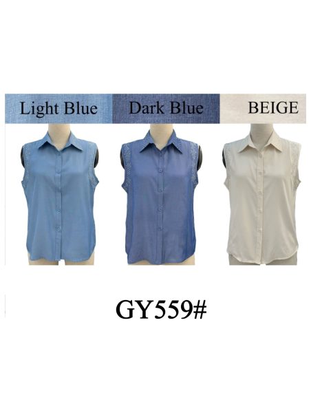 Ärmelloses Hemd in Jeansoptik mit Strasssteinen an den Schultern