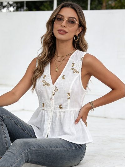 Blusa peplum bordado y escote pico