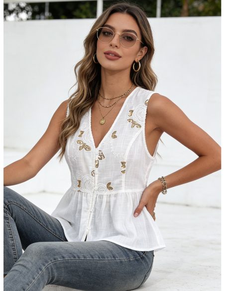 Blusa peplum bordado y escote pico