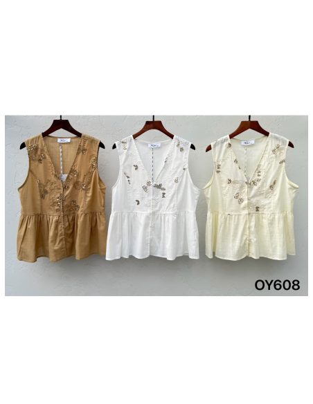 Blusa peplum bordado y escote pico